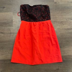 Black and red strapless dress